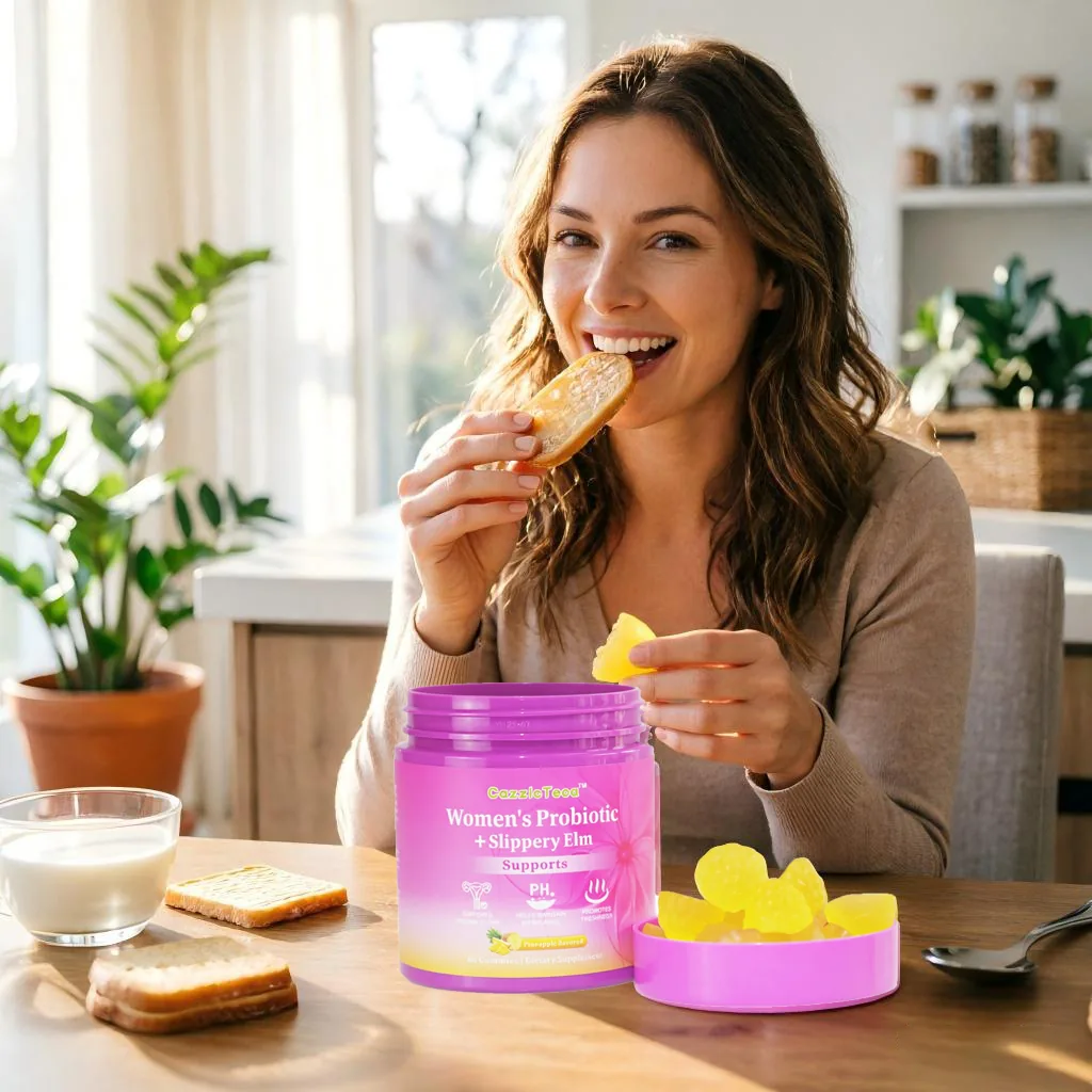 Women's Probiotic Slippery Elm Powder Sugar-Free Watermelon Gummies Immunity Balance pH Levels Herbal Supplements