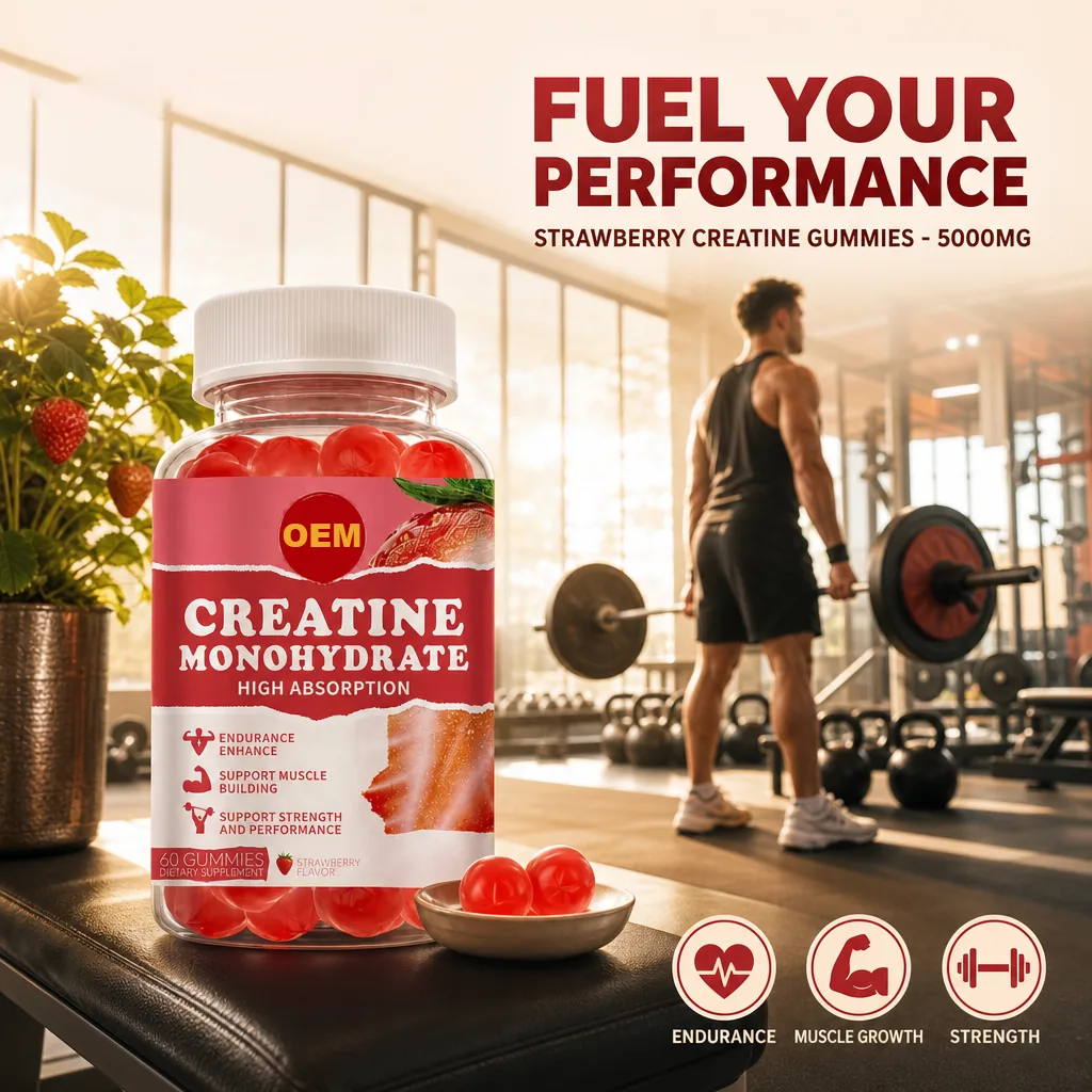 Sports Nutrition Creatine Monohydrate Gummies Muscle Growth Strength Endurance Strawberry Flavor Sugar Free Vegan Supplement OEM