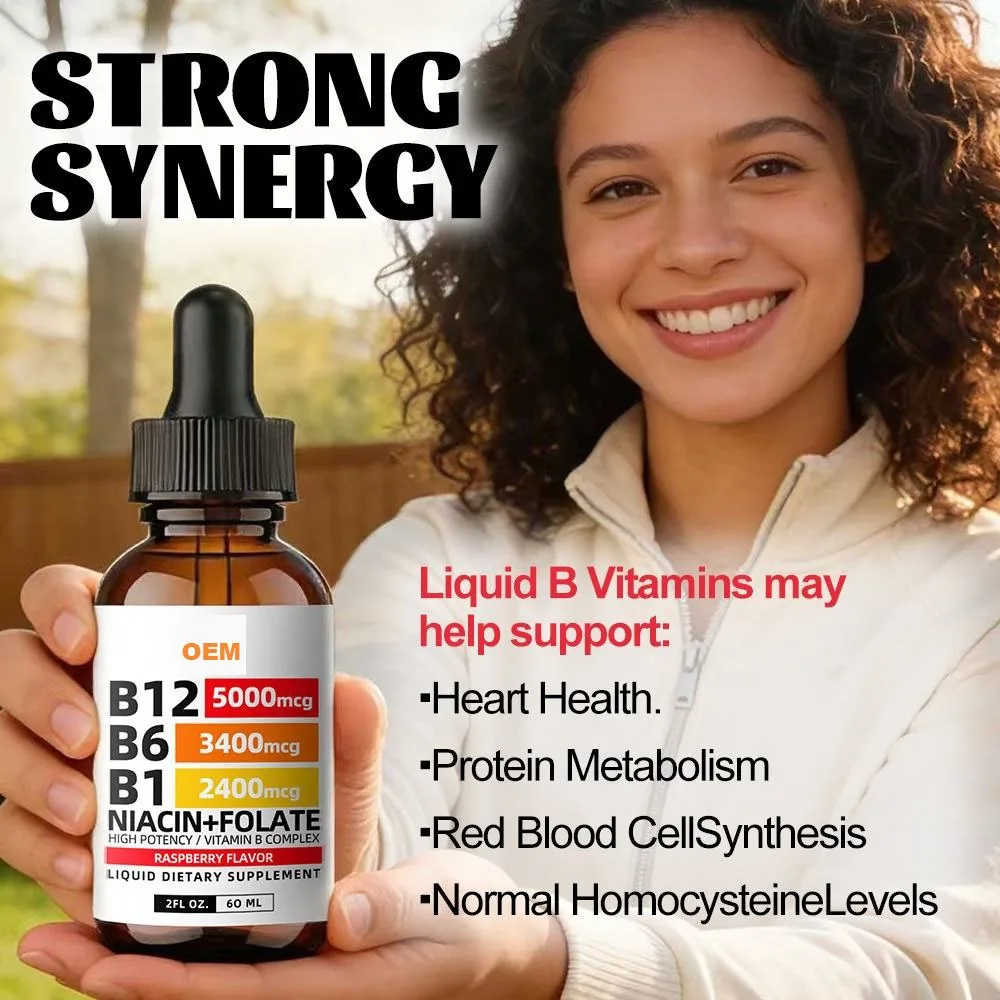OEM Adult Folic Acid Vitamin B12 Drops Oral Liquid Vitamin B-Complex Supplement 60ml Improve Memory Immunity & Sleep Support