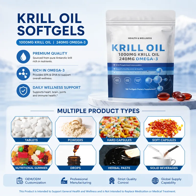 OEM ODM Supplements Krill Oil Softgels Omega-3 Dietary Support Immune Health and Supports Heart Health Vitamin Supplements