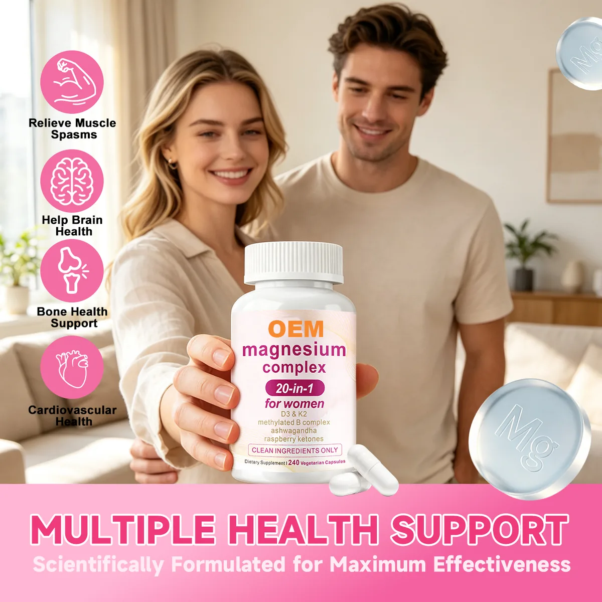 High Absorption Magnesium Complex Supplement -8 Essential Magnesium Forms for Muscle, Bone & Heart Health 240 Capsules OEM