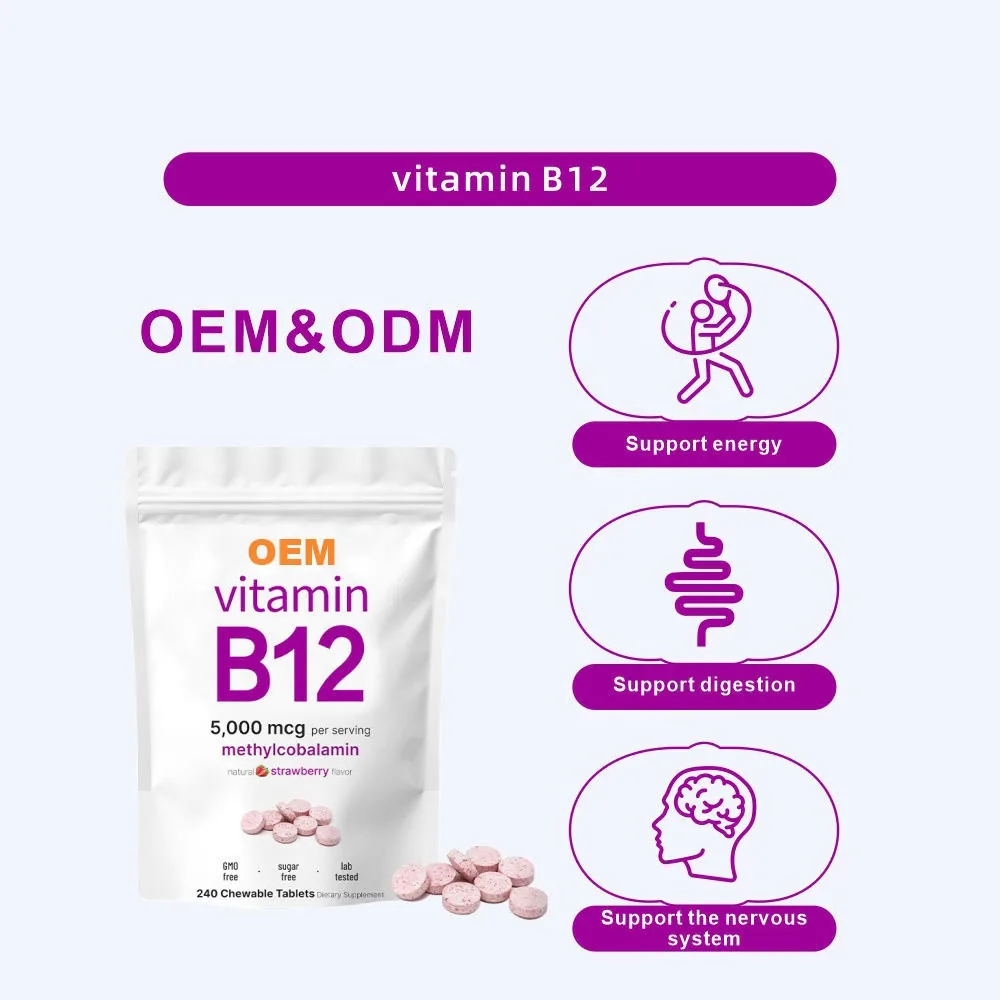 OEM Vitamin B12 Tablets Dietary Supplement Boost Energy Support Nervous System Digestion for Vegetarians Athletes and Seniors